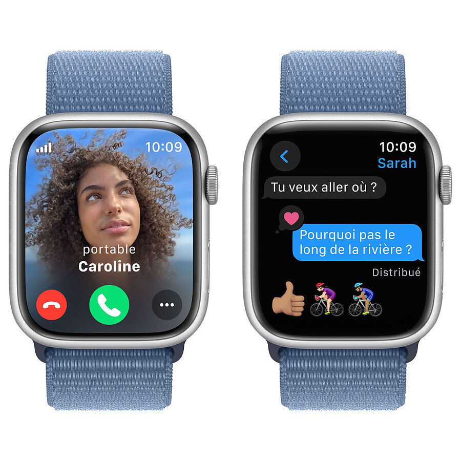 Apple Watch Series 9 GPS + Cellular - Aluminium Argent - Boucle Sport Bleu - 45 mm