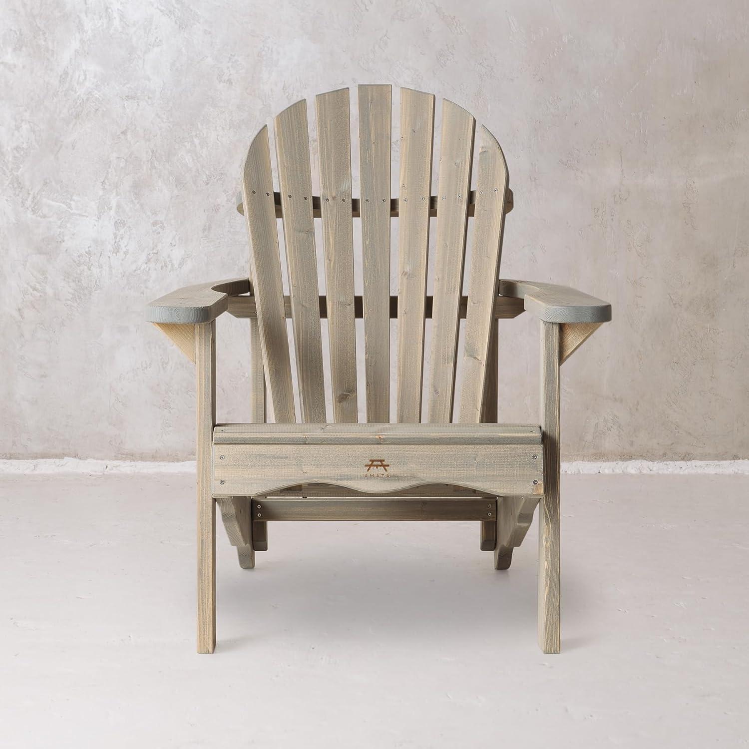 AMATA Single Adirondack Stuhl für Draußen, UNGURS Collection - Wetterfester Holzstuhl für Terrasse, Hinterhof und Garten Feuerstellen - Ergonomisch und Langlebig, Zeitloses Design (Grau)