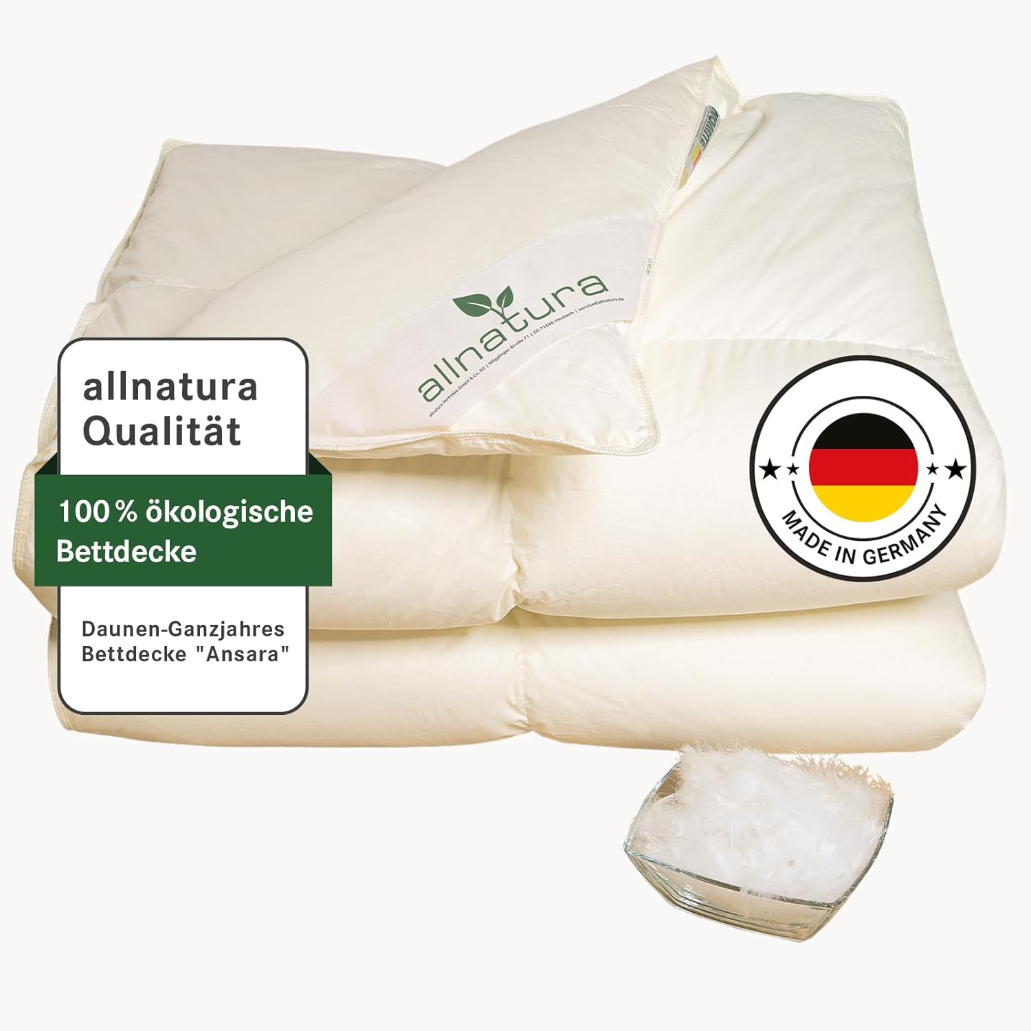 allnatura Daunen Bettdecke ANSARA 135x200 - warme federleichte Winter-Decke mit optimalen Isolationseigenschaften - 90% Daunen und 10% Federn Klasse 1 - Downpass - Made in Germany