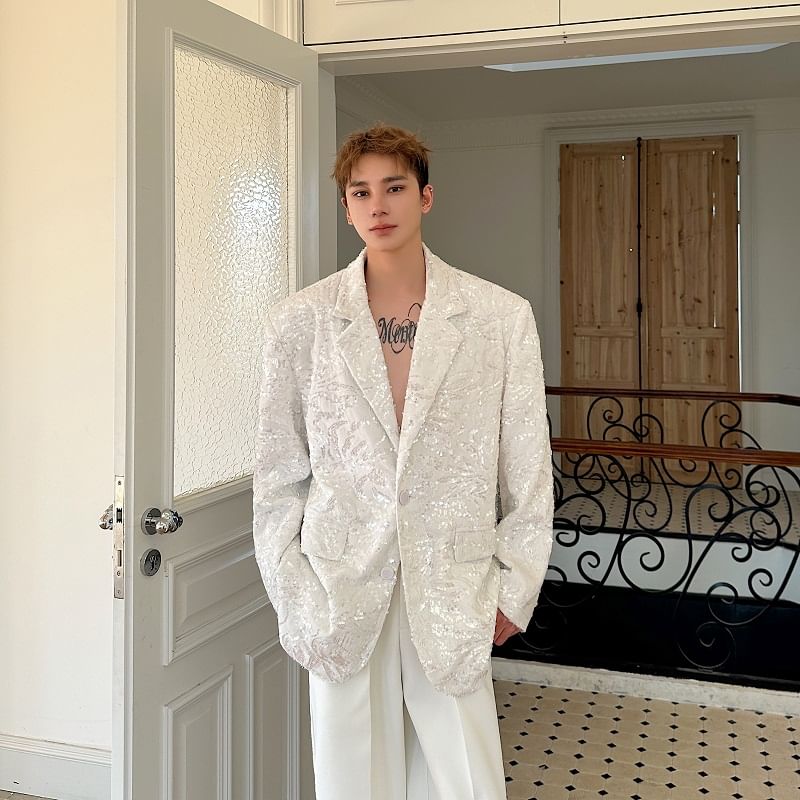 Freehop - Blazer met reverskraag en pailletten, enkelrijs
