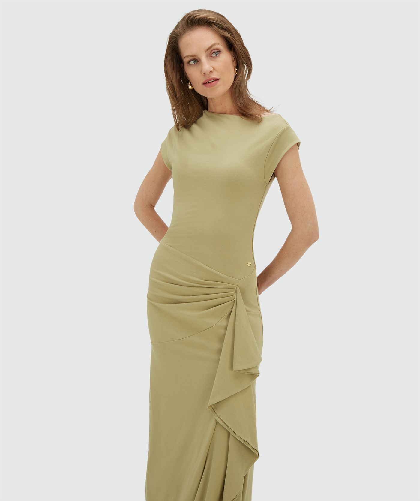 JV-ZYLAS slim fit maxi jurk met ruffles - dark pistachio