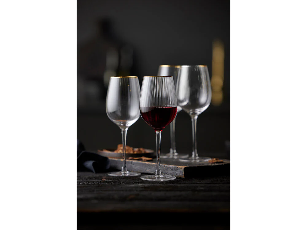 Lyngby Glas  Palermo rødvinsglas, guldkant - 4 stk.