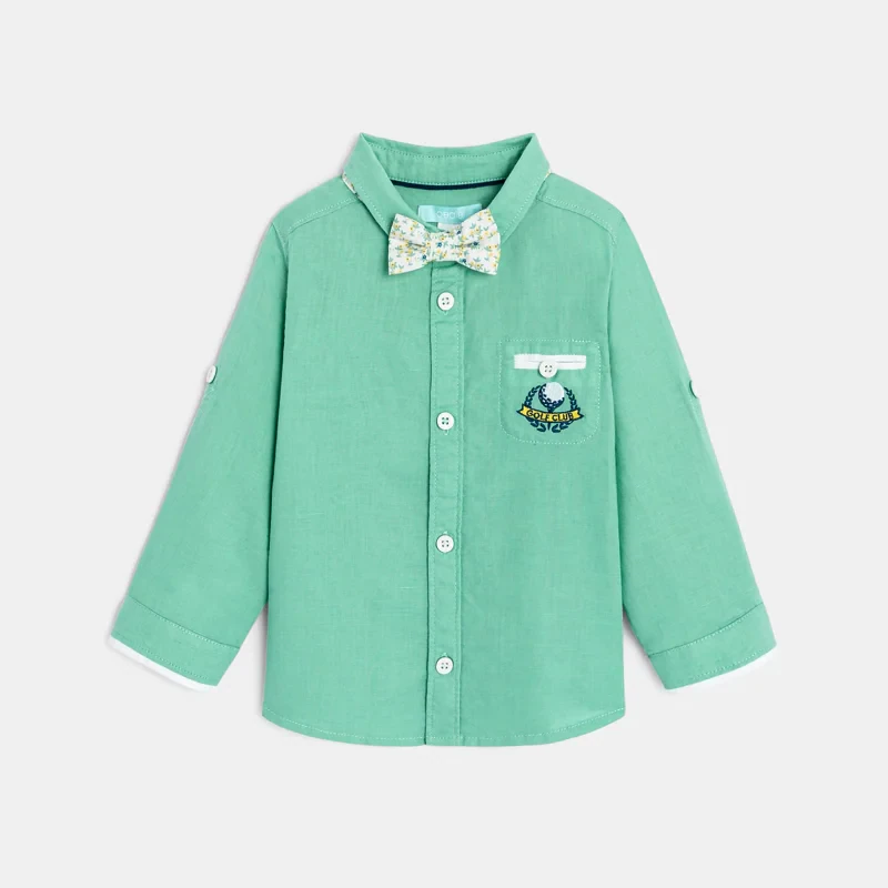 Chemise modulable coton et lin vert bébé garçon Vert