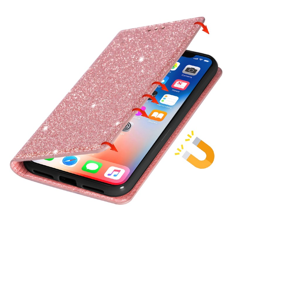 Samsung Galaxy S25 Ultra Flip Wallet Cover Leder Tasche Glitzer Optik - Roségold