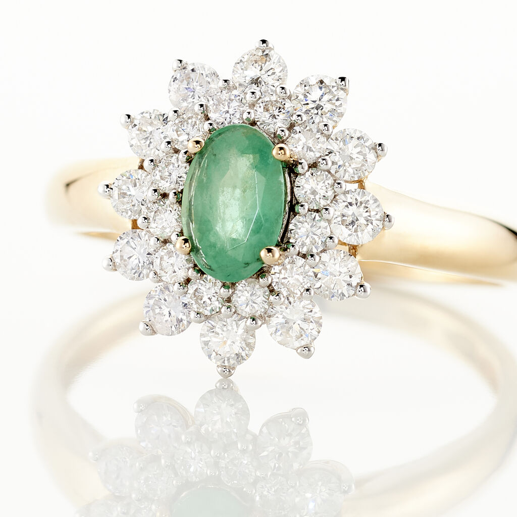 Bague Ivan Or Jaune Emeraude Et Diamant