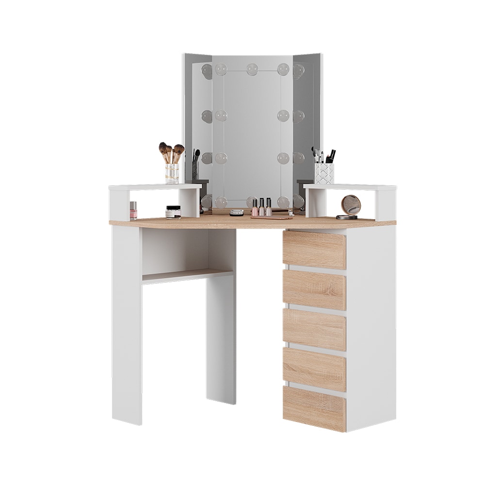 Vicco Eckschminktisch Frisiertisch Frisierkommode Tilda Weiß Sonoma Spiegel LED 110x140 cm modern Ablage