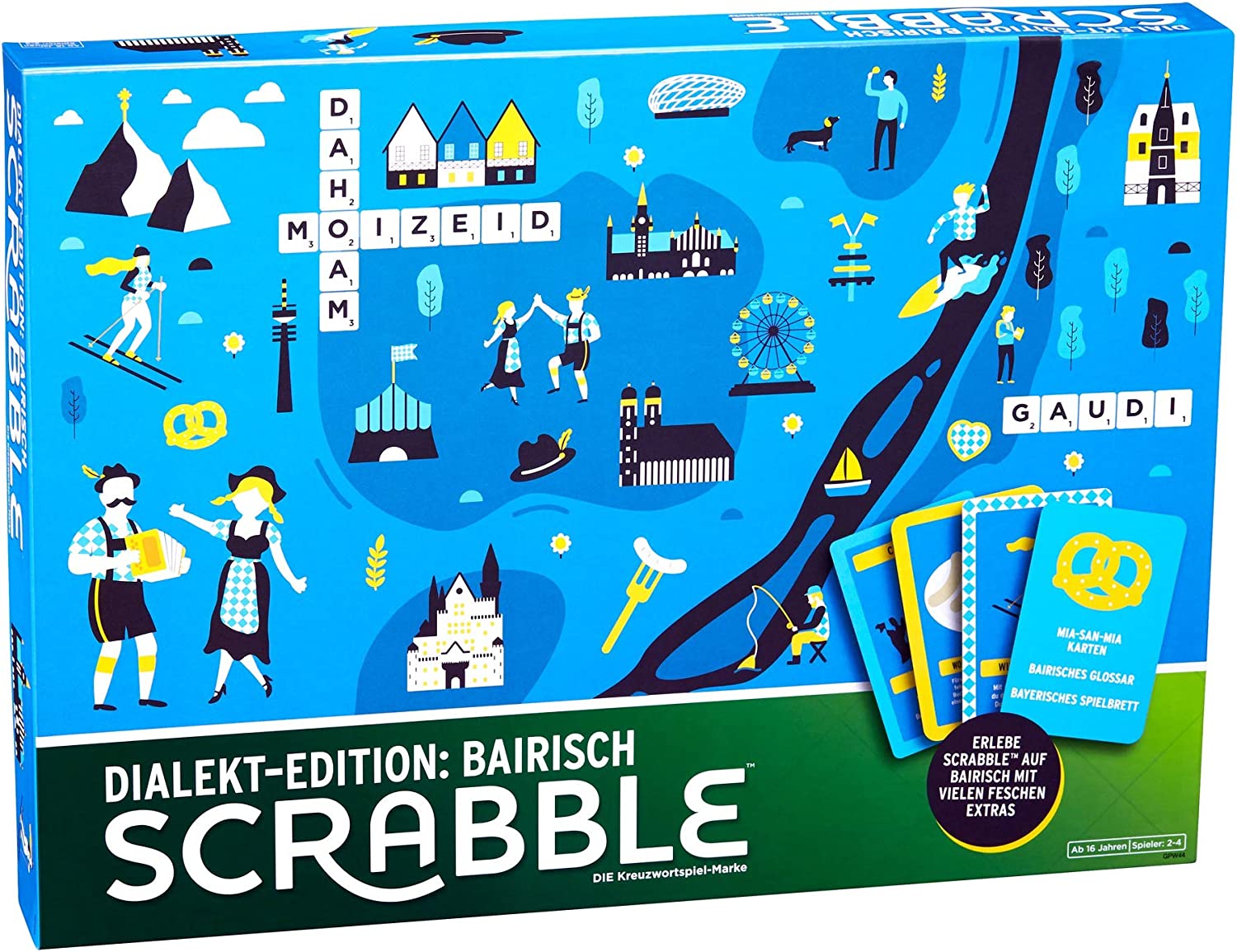 Mattel - Scrabble - Dialekt-Edition: Bairisch Bayrisch Brettspiel Wörterspiel Dialekte