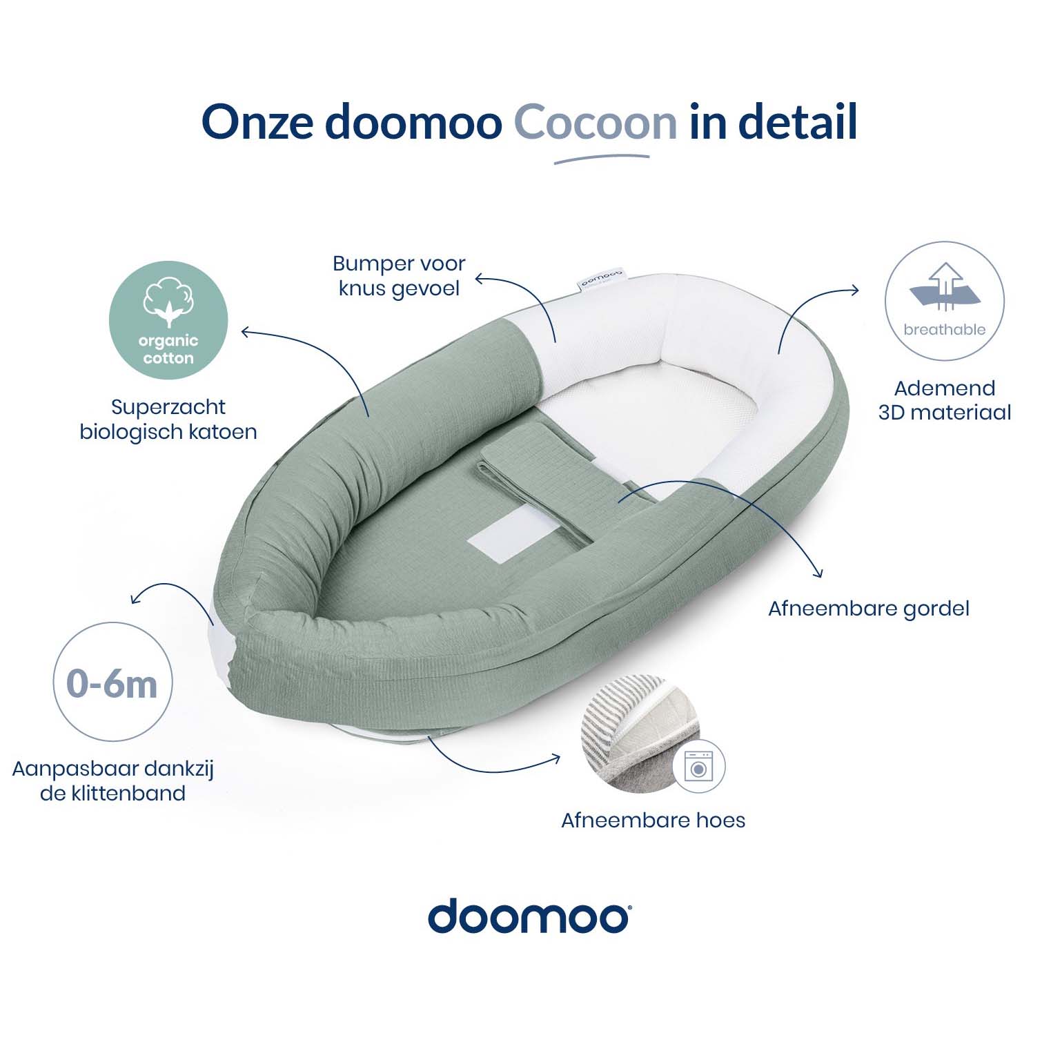 Doomoo cocoon babynestje groen - babynestjes - Prénatal