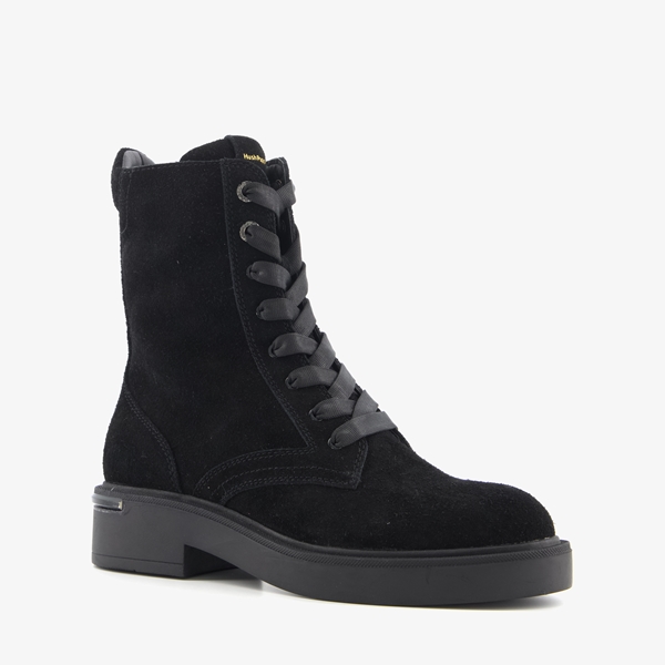 Hush Puppies suede dames veterboots zwart
