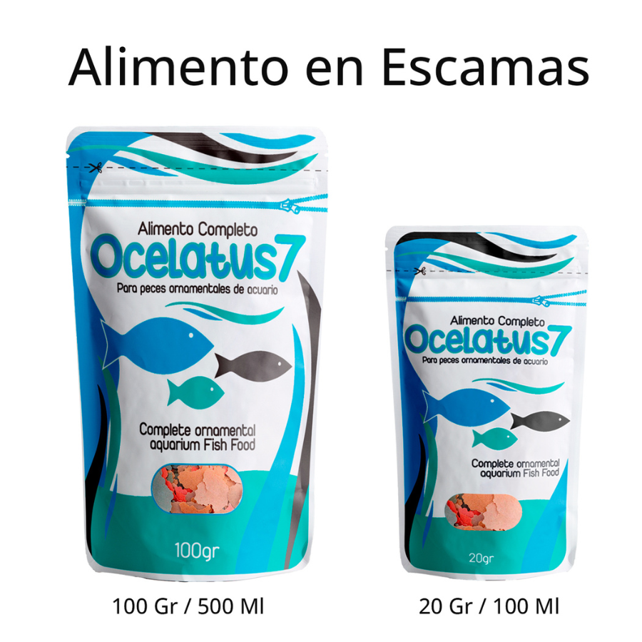 Alimento em flocos para peixes tropicais - Não turva a água - OCELATUS7 100g - 500ml