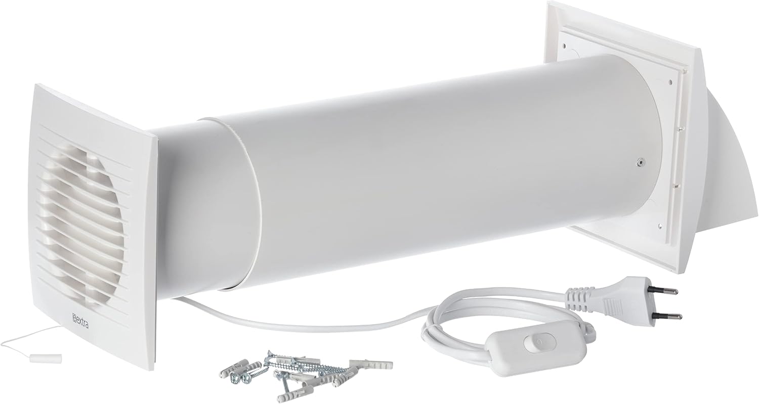 Steinberg14 Weiß 100mm Dezentrale Lüftung mit Wärmerückgewinnung - Rekuperator mit Kabel und Zugschnur - Wandlüfter mit Wärmetauscher - Raumbelüftung Wohnraumlüftung Belüftungssystem Lüftungsanlage