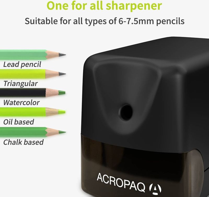 ACROPAQ - Elektrische Puntenslijper - Zwart - Voor Potloden tot 7,5 mm - Automatische Start en Stop
