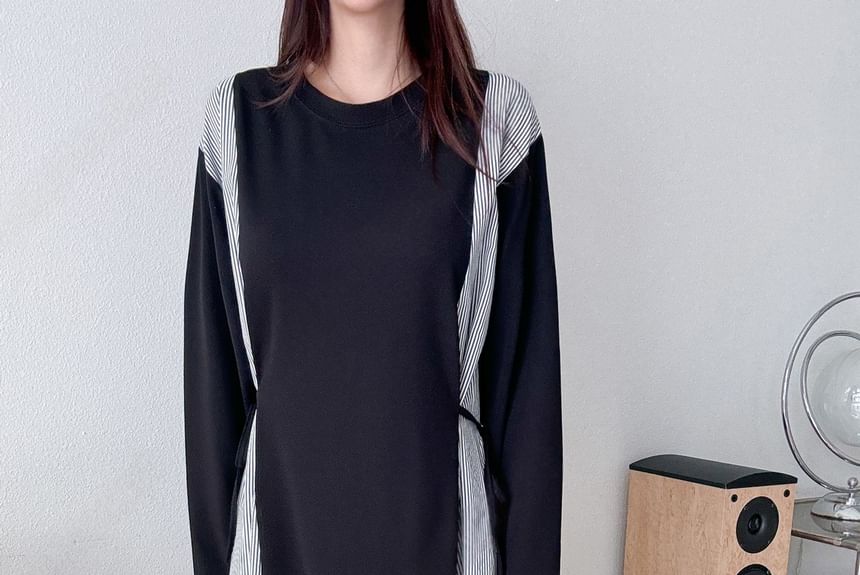 Chubby Girl - Gestreepte midi-jurk met lange mouwen