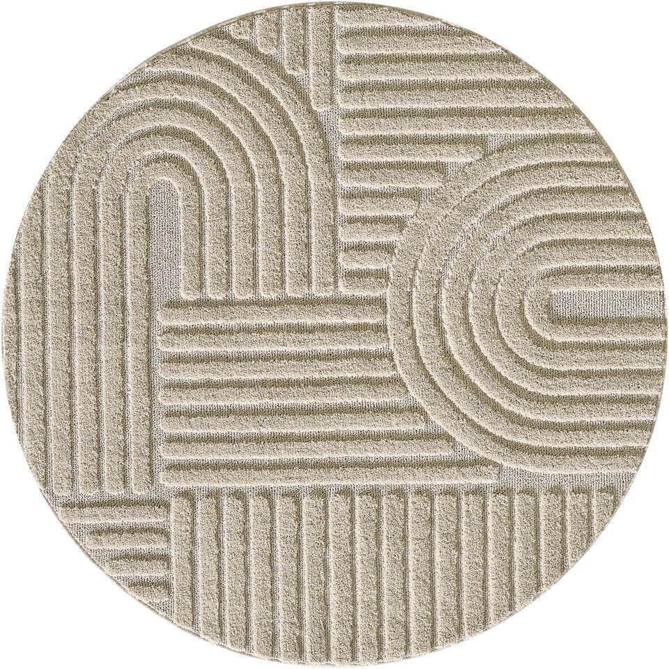 Rond Modern Japandi Vloerkleed - Beige - Boho Scandinavisch - Ø200 cm Laagpolig