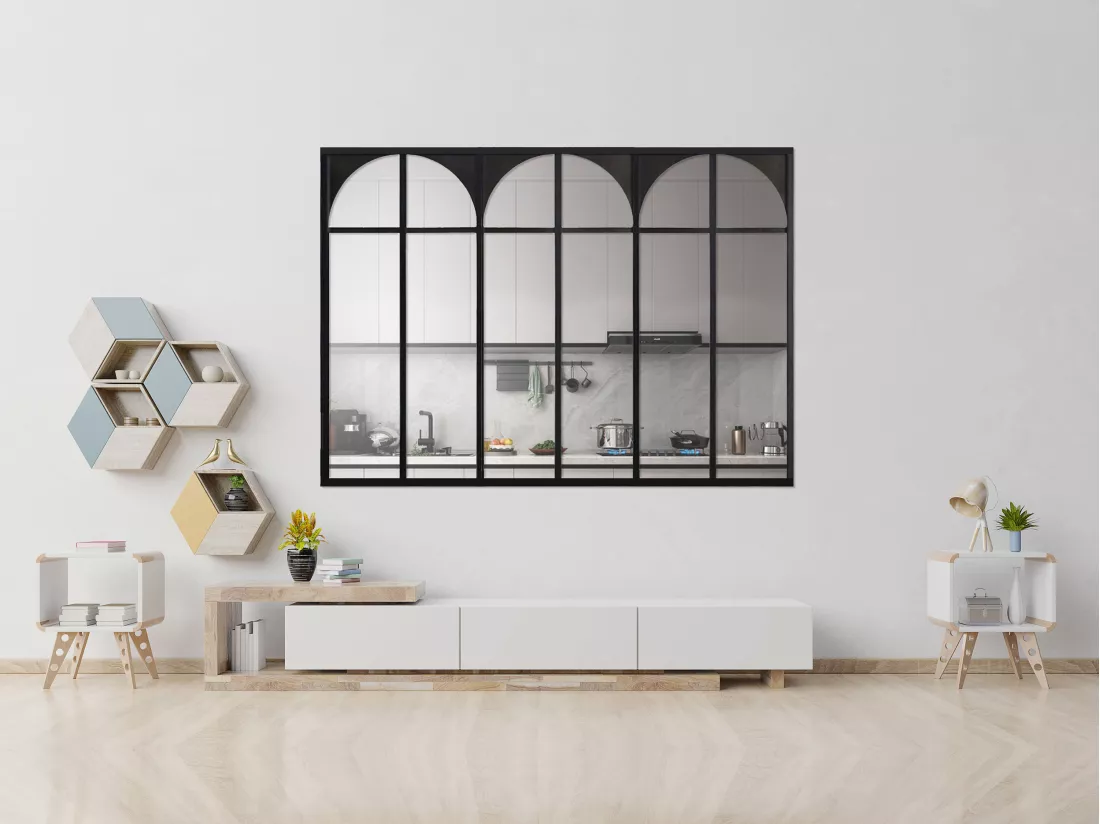 Verrière atelier art déco en aluminium thermolaqué 180x130 cm - Noir - ARCADEA