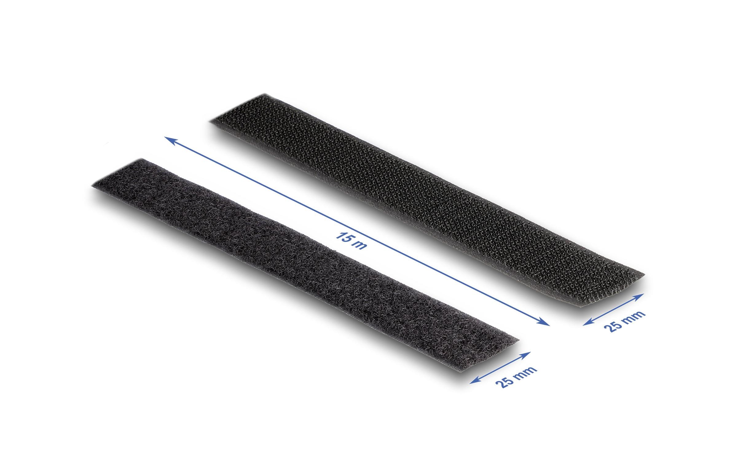 Klettband 15m x 25mm Strapazierfähig SchwarzDelock Strapazierfähiges Klettband mit Haft- und Flauschband L 15 m x B 25 mm schwarz