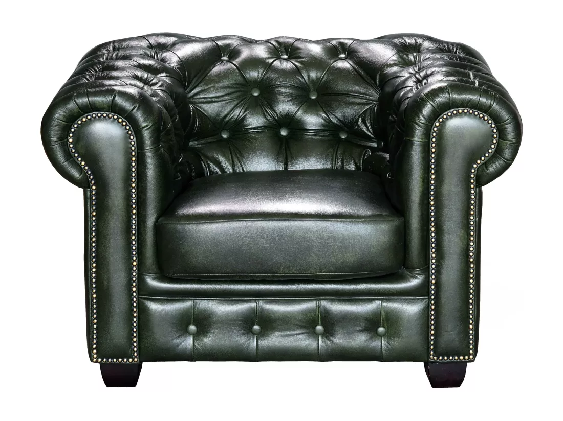 Canapés chesterfield 3 places 2 places et un fauteuil BRENTON 100% cuir de buffle - Vert Empire