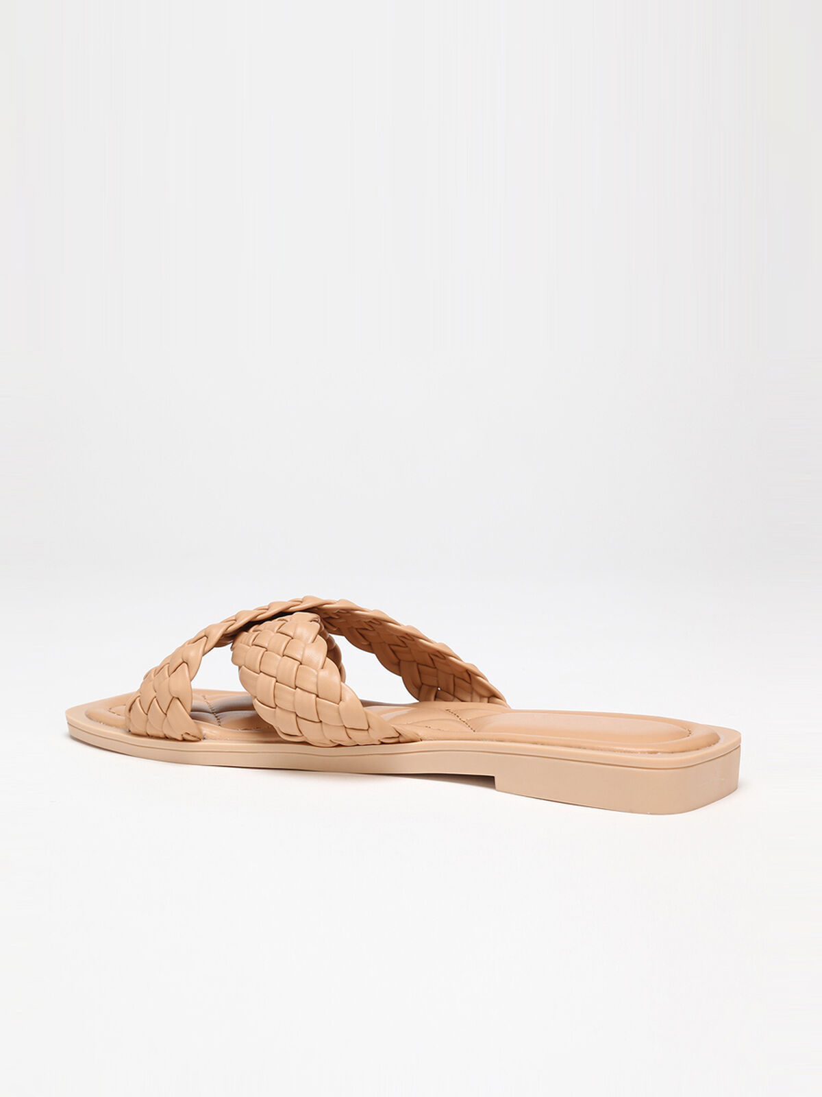 Mules plates à brides tressées croisées- Camel