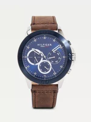 Relógio com pulseira de couro e aço azul