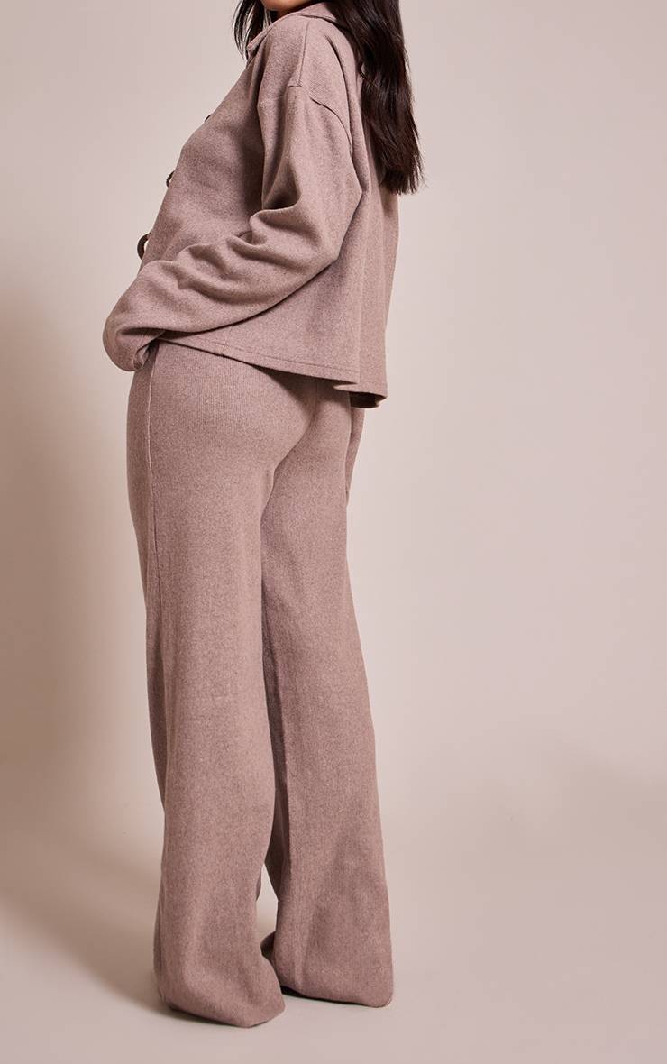 Marron Pantalon Large Taille Élastique Brossé Taupe Petite