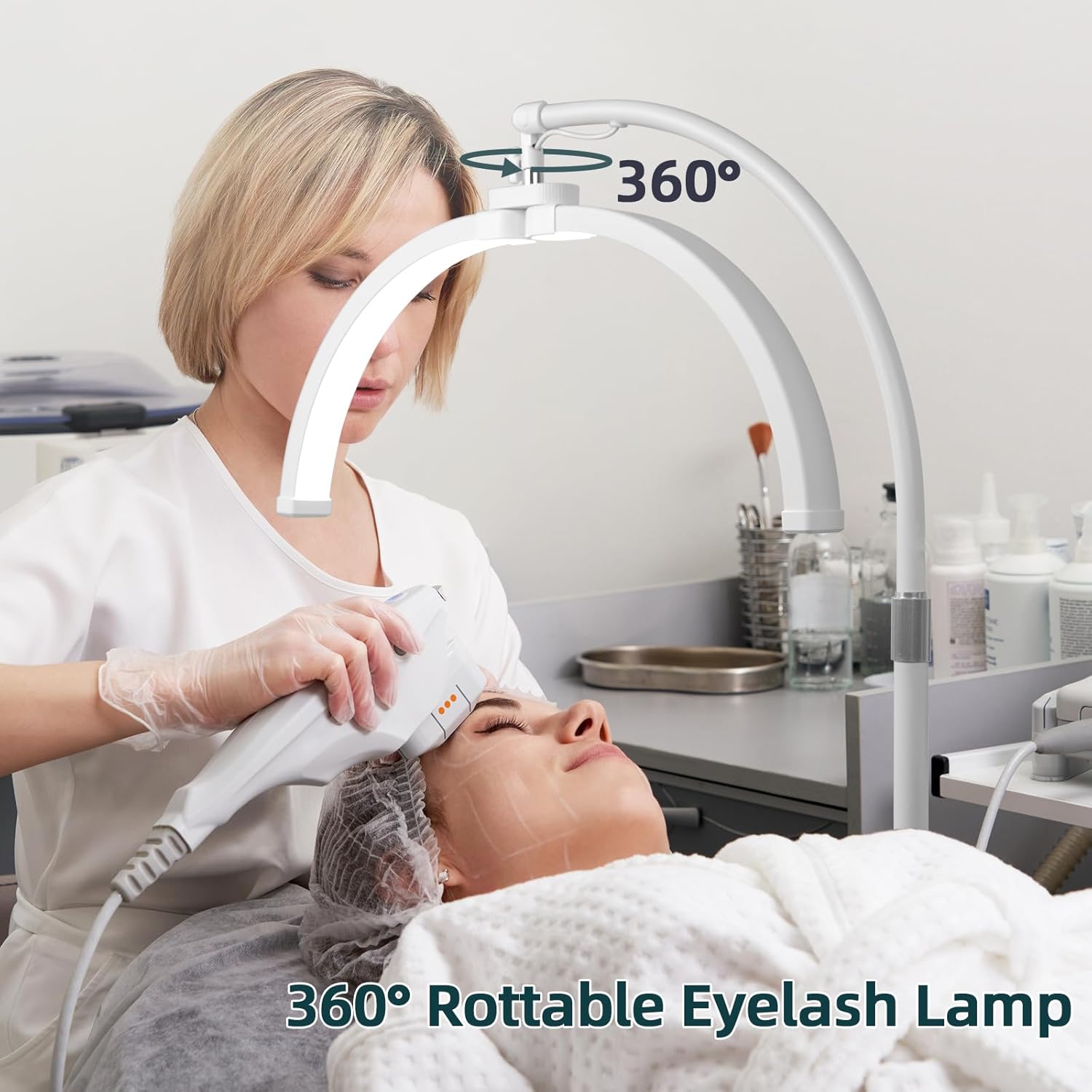 Halbmond Lampe für kosmetikstudio,wimpernverlängerung lampe mit Fernbedienung,LED wimpern lampes mit Telefonständer,3000K-6000K,Kopf verstellbar um 360 °,kosmetiklampe für Tattoo,Beauty,Maskenbildner