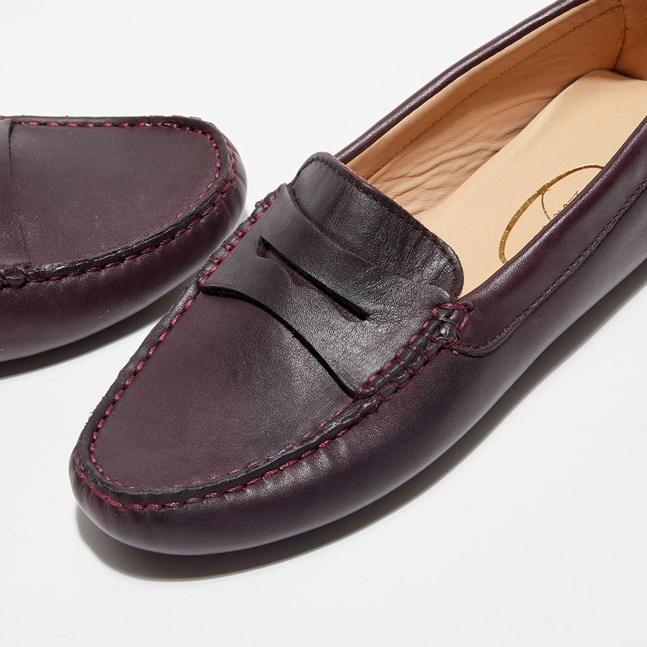 Loafers Mocassins en Cuir Lisse Elya  prune