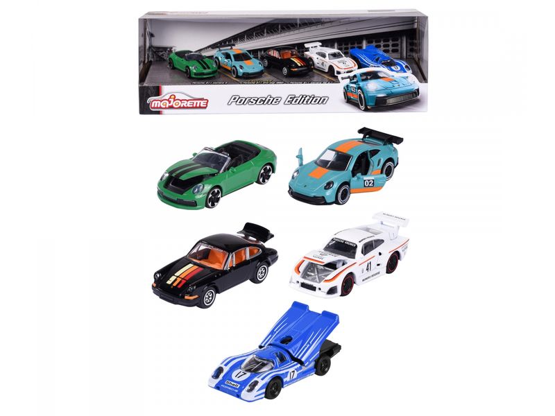 Majorette Action Cars Porsche Motorsport 5 Pieces Giftpack Modellautos mit zwei exklusiven Porsche-Modellen