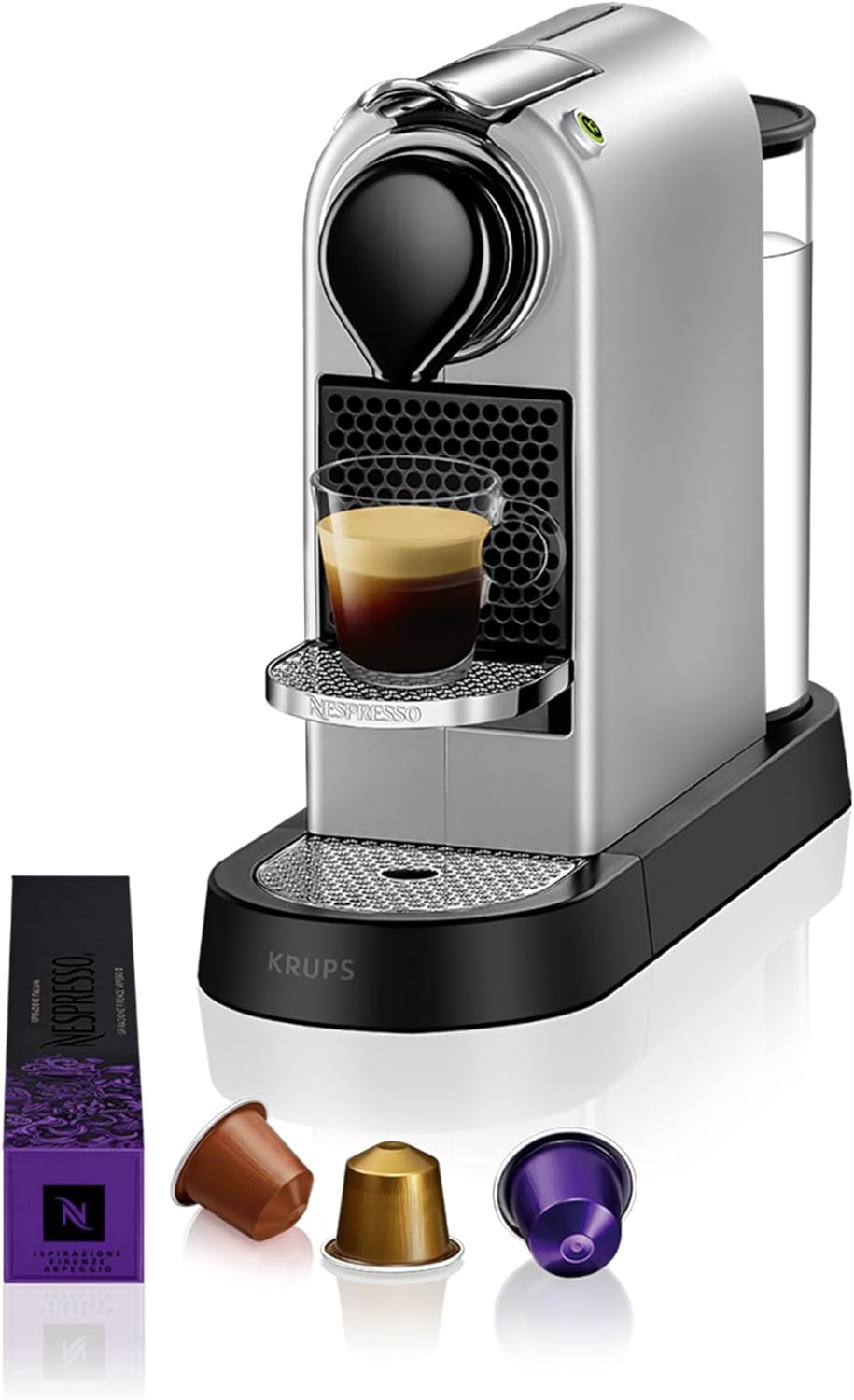 Nespresso Krups CitiZ Kaffeemaschine, freistehende Espressomaschine, automatische Abschaltung, 1 Liter Wassertank, 1260 Watt, silber, XN741B