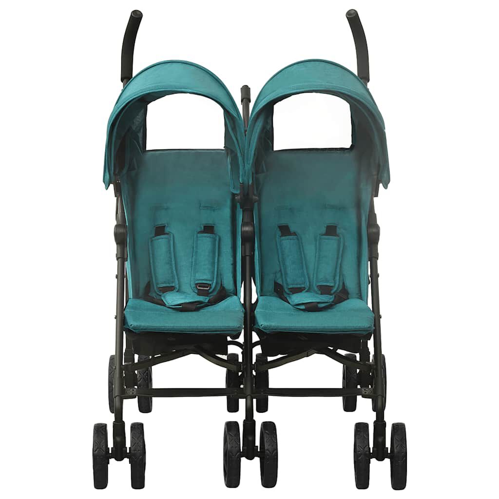 vidaXL Tweelingkinderwagen Groen Staal