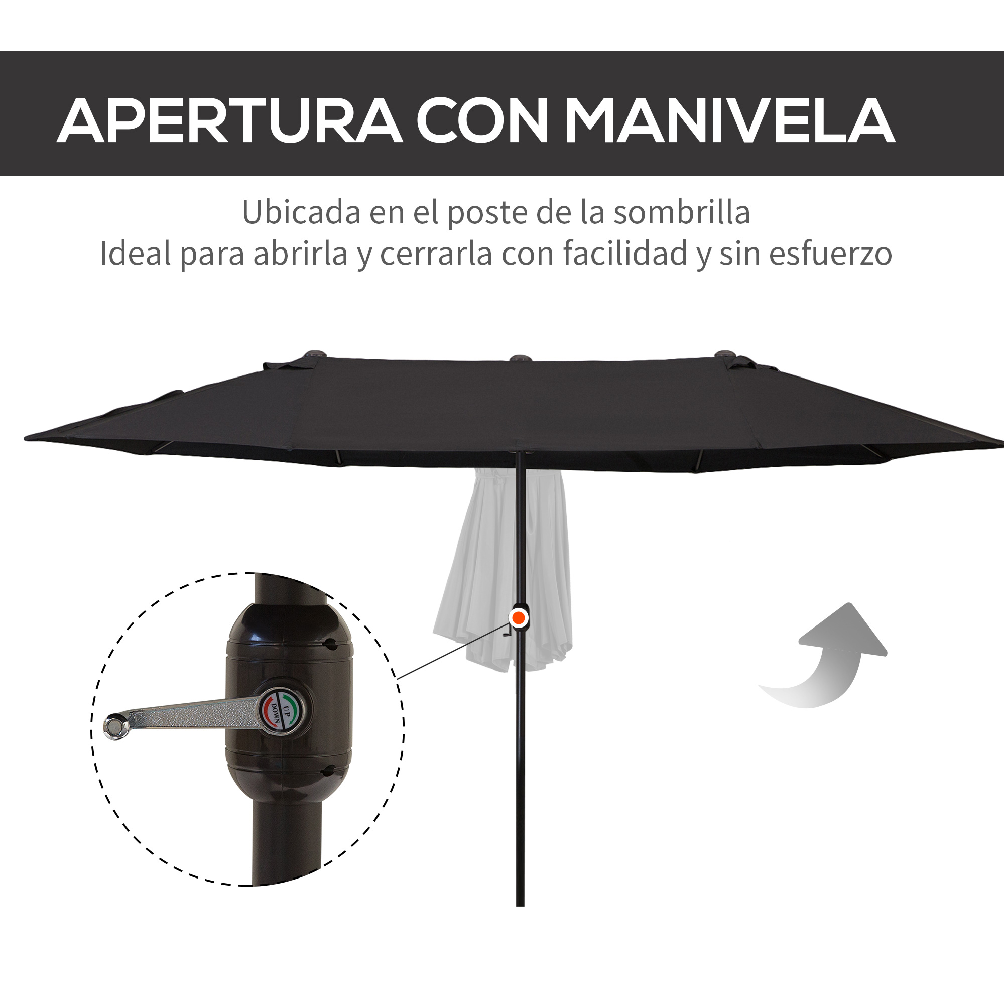 Guarda-sol Outsunny para pátio externo, guarda-sol grande de jardim de 4,6 x 2,7 m com manivela manual, impermeável e com proteção solar para pátio, praia e piscina, preto.