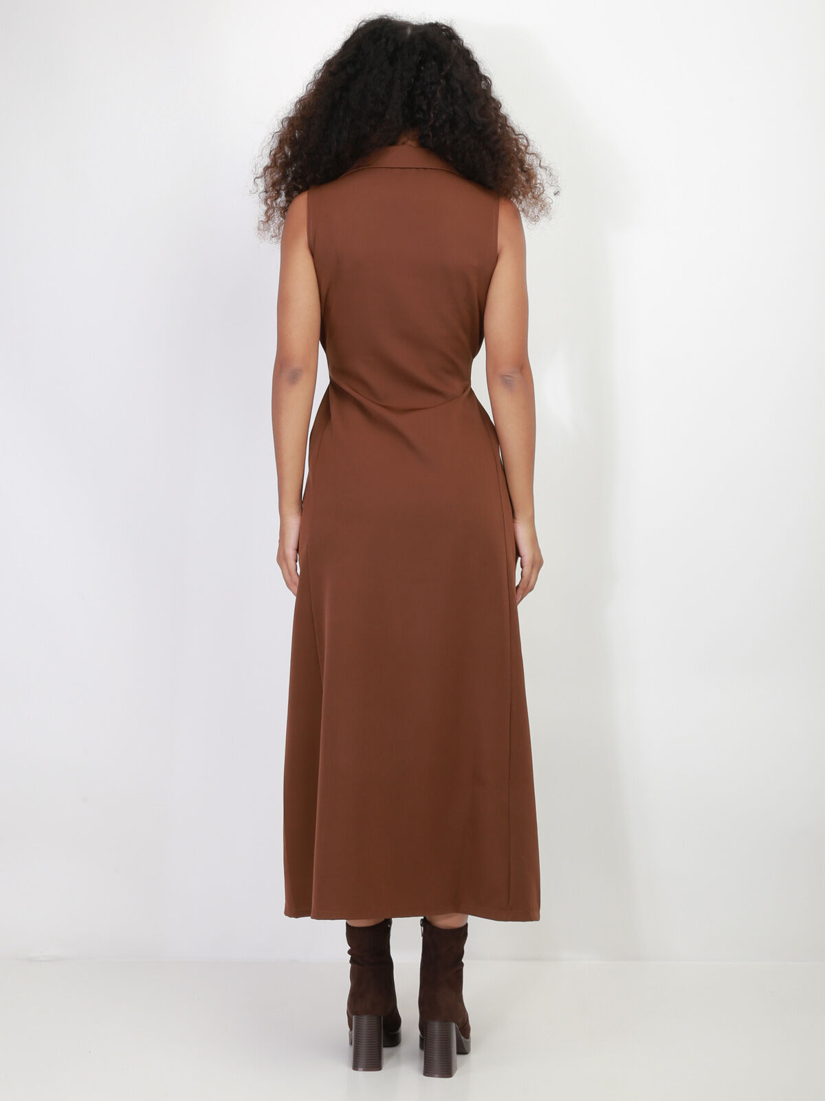Robe longue style blazer à nouer- Marron