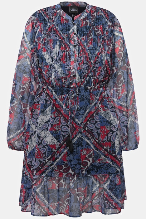 Kleid, Paisleymuster, Tunika-Ausschnitt, Langarm