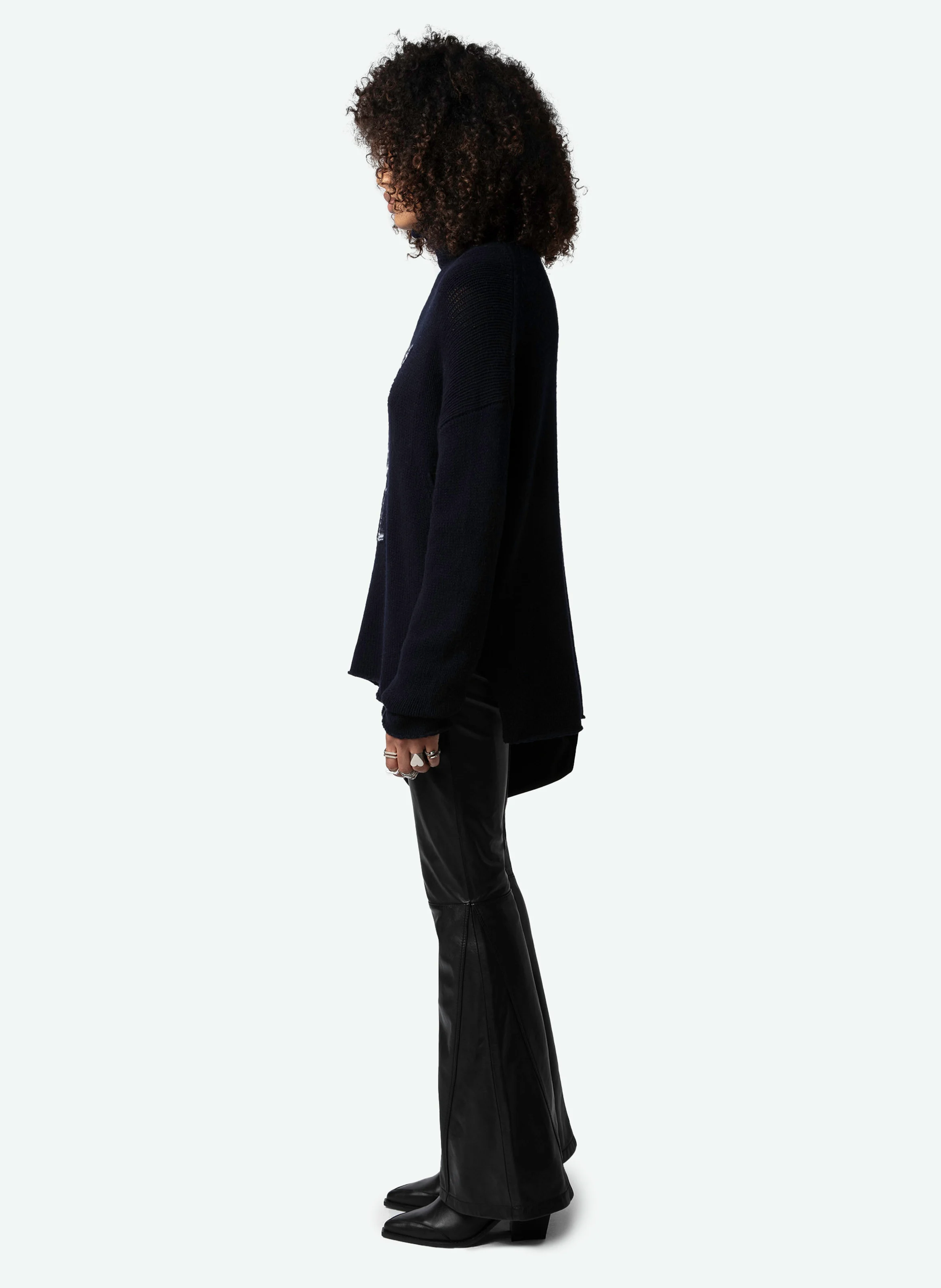 ALMY - Pull ample long en laine mérinos | Bleu
