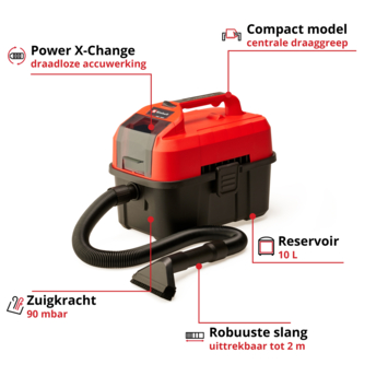 Einhell 18V nat-/droogzuiger TE-VC 18/10 Li (zonder accu)