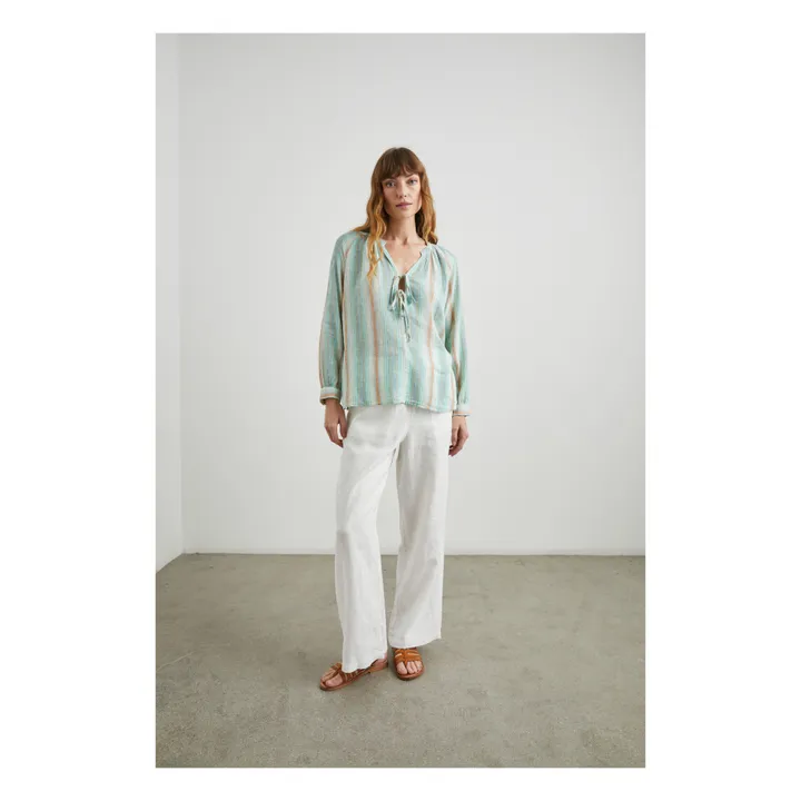 Rails Blouse Brielle Rayures Lin | Vert d'eau