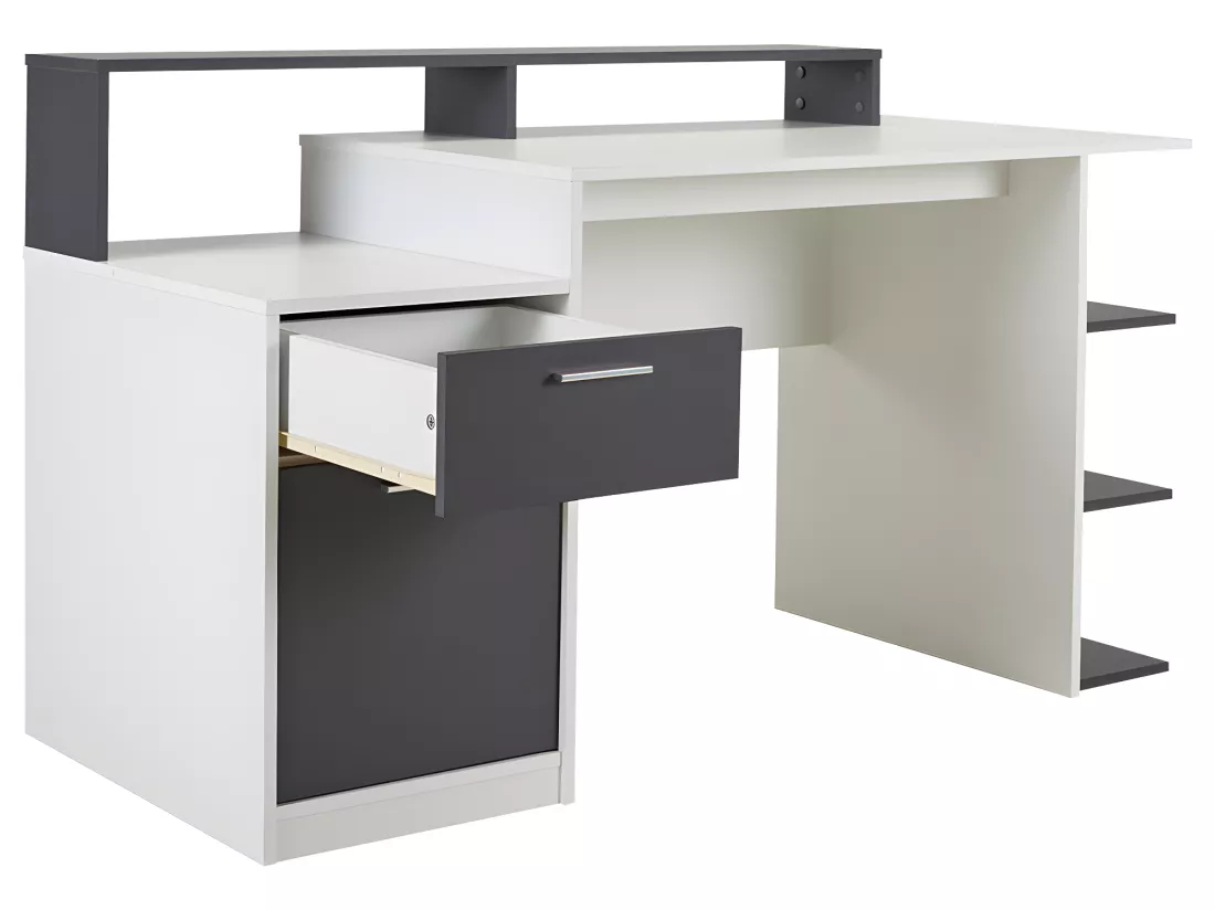 Bureau avec rangements ZACHARIE - Blanc et gris