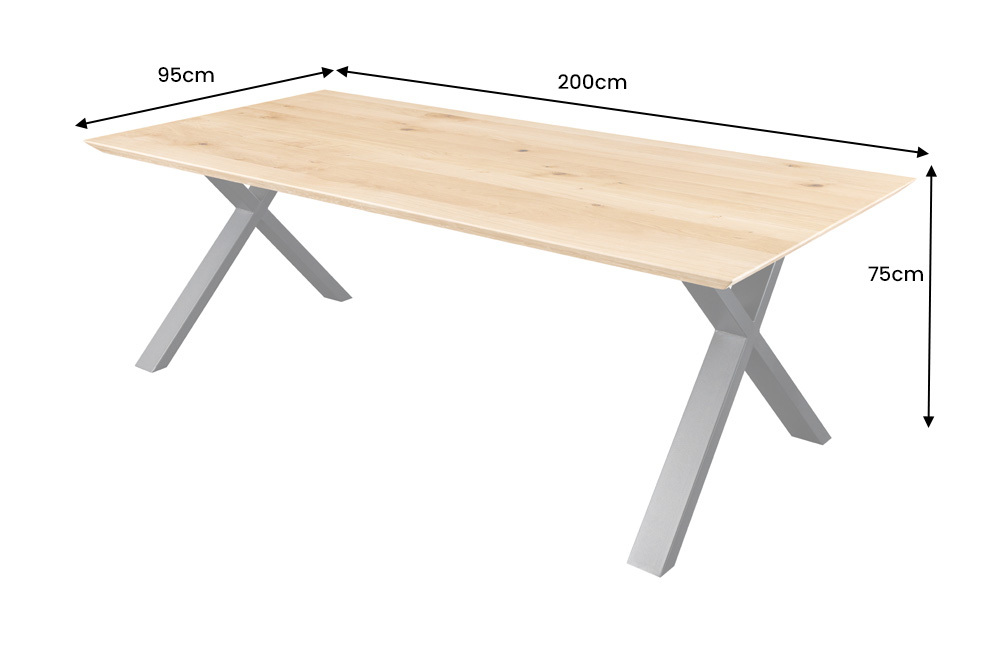 Massivholz Esstisch WILD OAK 200cm natur Wildeiche Schweizer Kante X-Gestell
