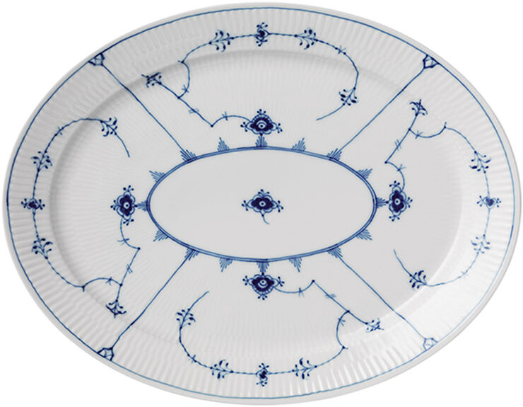 Royal Copenhagen Blue Fluted Plain Dish Oval 35cm Hvid, blå