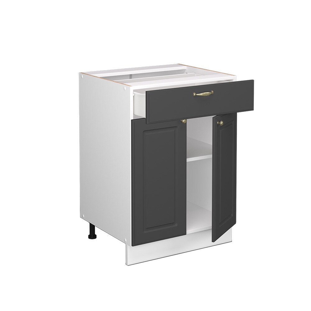 Vicco Schubunterschrank Küchenschrank Küchenmöbel Fame-Line Weiß Anthrazit-Gold Landhaus 60 cm Küche Einbauküche Drehtür Schublade Einlegeboden Blende Küchenzeile