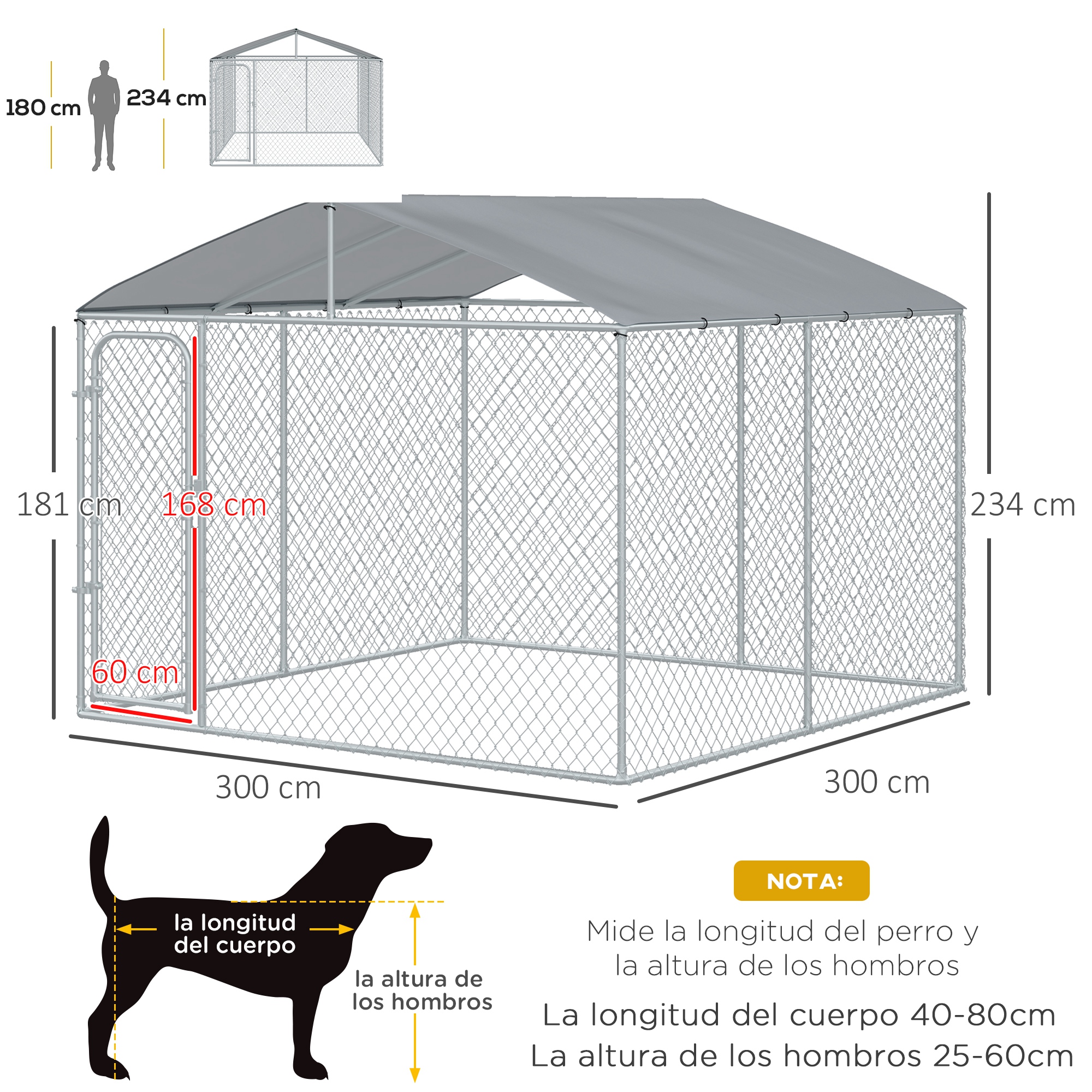 Canil externo PawHut para cães, cor prata