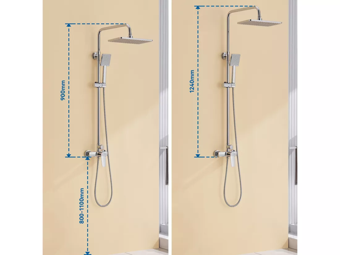 Colonne de Douche Mécanique, Colonne Douche Chromé,Hauteur Réglable 90-1240mm pour Salle Bain,Mitigeur Douche avec Douchette/Pommeau deDouche