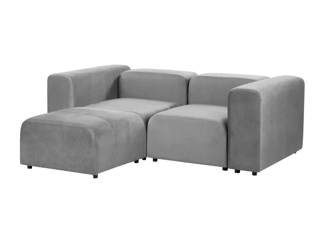 Canapé 2 places modulable avec ottoman en velours gris FALSTERBO