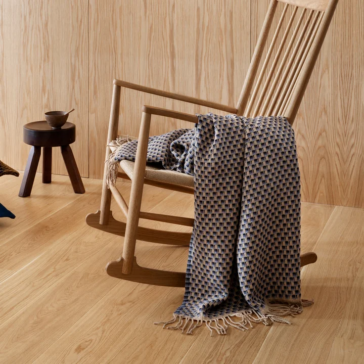 Røros Tweed - Isak Wolldecke, 150 x 210 cm, blau / beige