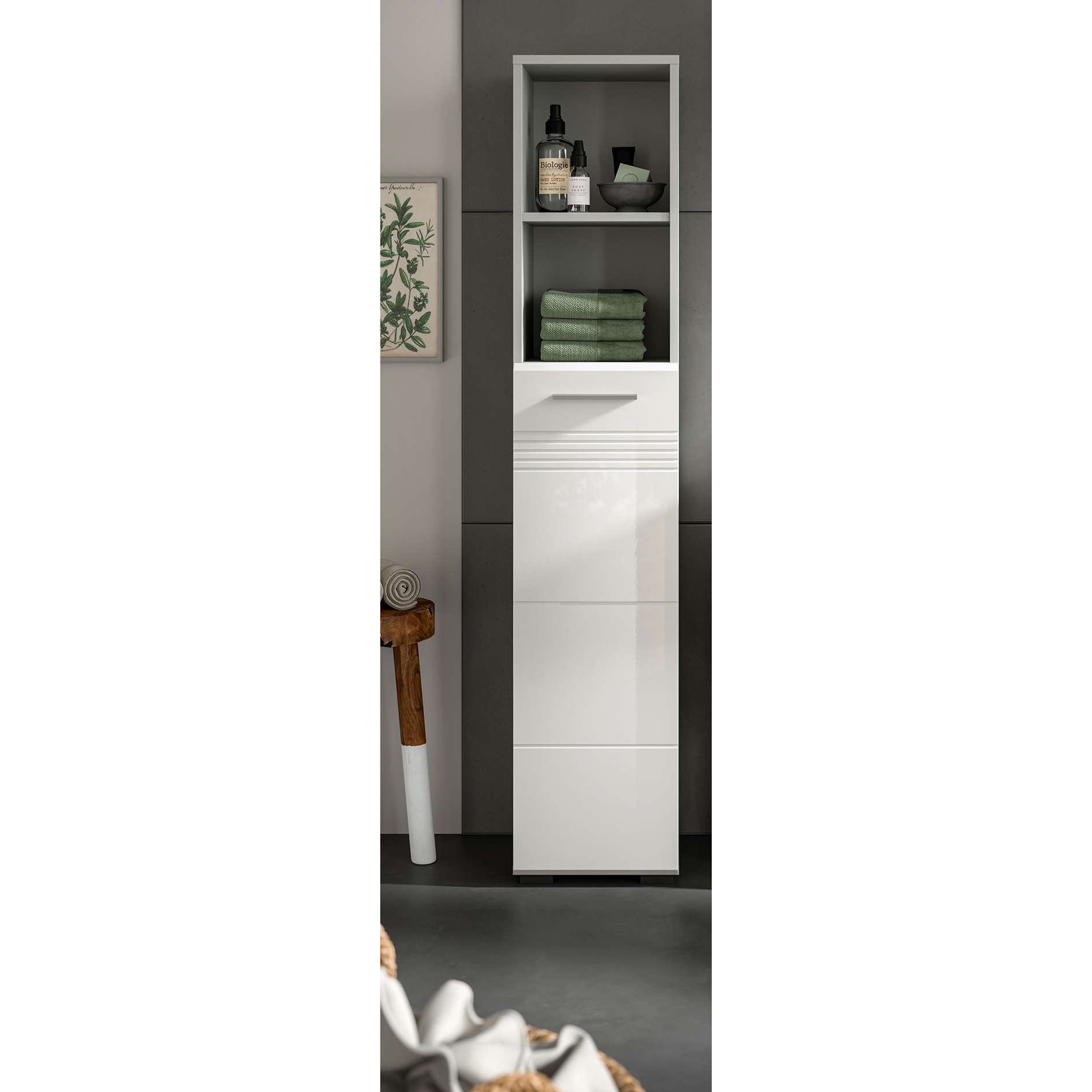 Hochschrank COPA - weiß Hochglanz - hellgrau - 150 cm