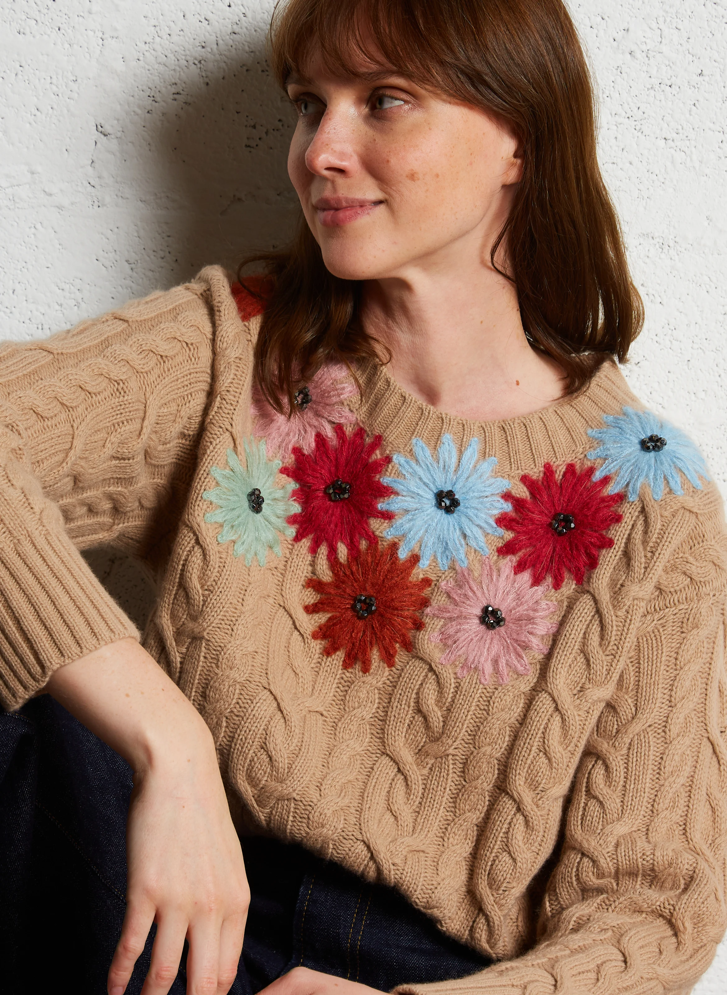 SASIA - Pull col rond droit en laine mélangée | Beige