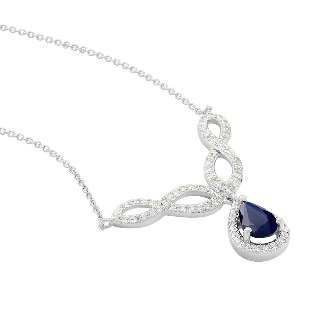 Collier Sissi Or Blanc Saphir Diamant