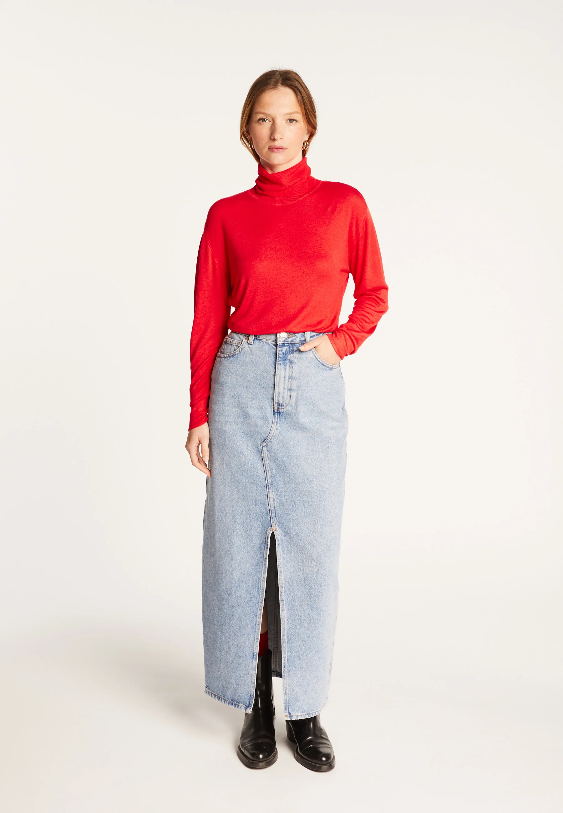 AÉRISAH24 - T-shirt col roulé en fibre de bambou cachemire | Rouge