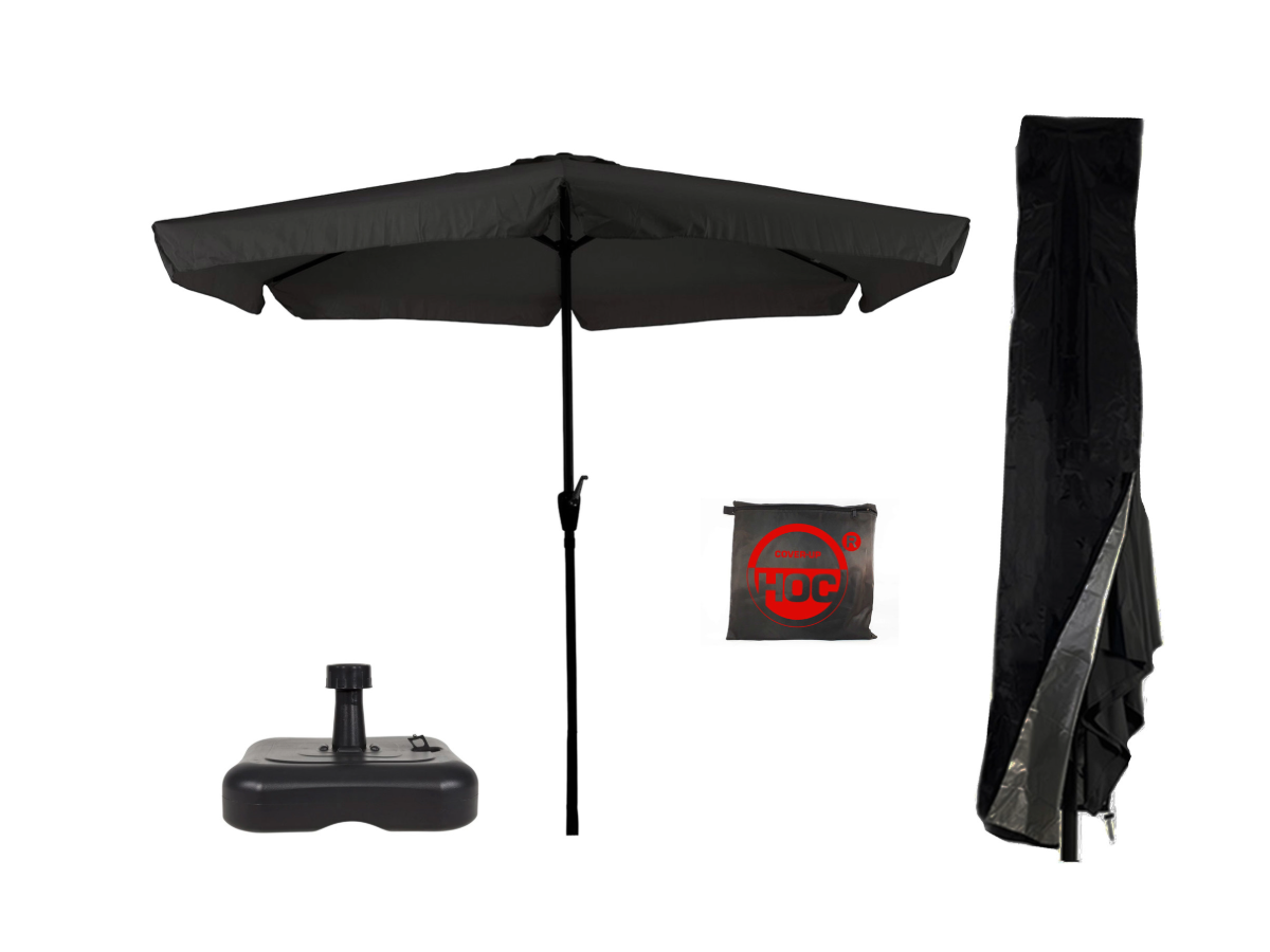 CUHOC Parasol zwart Ø3m met Redlabel parasolhoes en voet