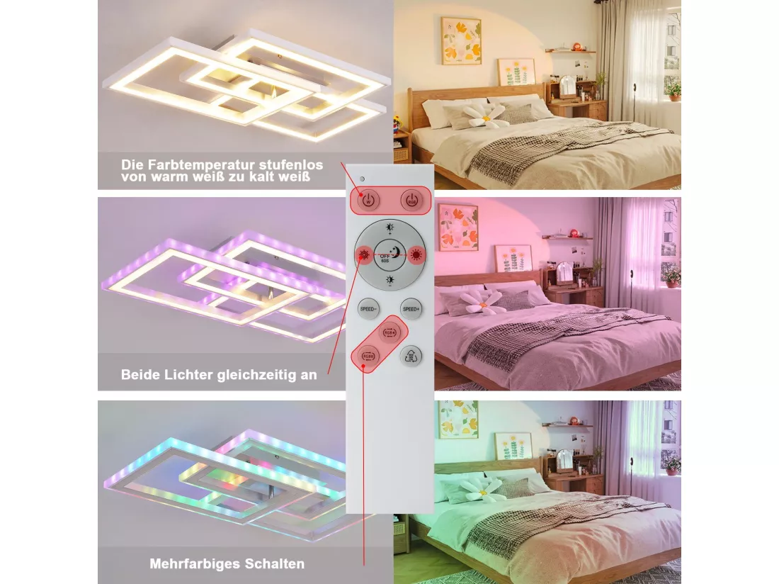 NETTLIFE Plafonnier LED RGB Dimmable Lampe de Chambre Moderne avec Télécommande 45W Géométrique pour Salon Salle à Manger