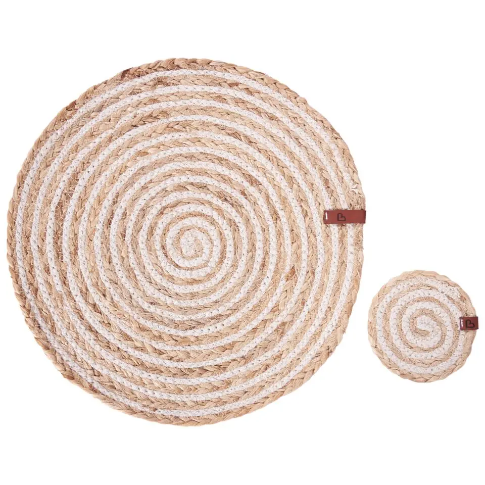 QUININE - Set van 12 placemats en onderzetters - Natuurlijk - Jute